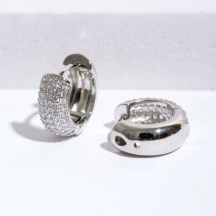 Luxury Full Zircon Multi-Row Sparkling Silver Color Hoop Earrings for Men Women Fashion Jewelry New Arrival PlatiNum