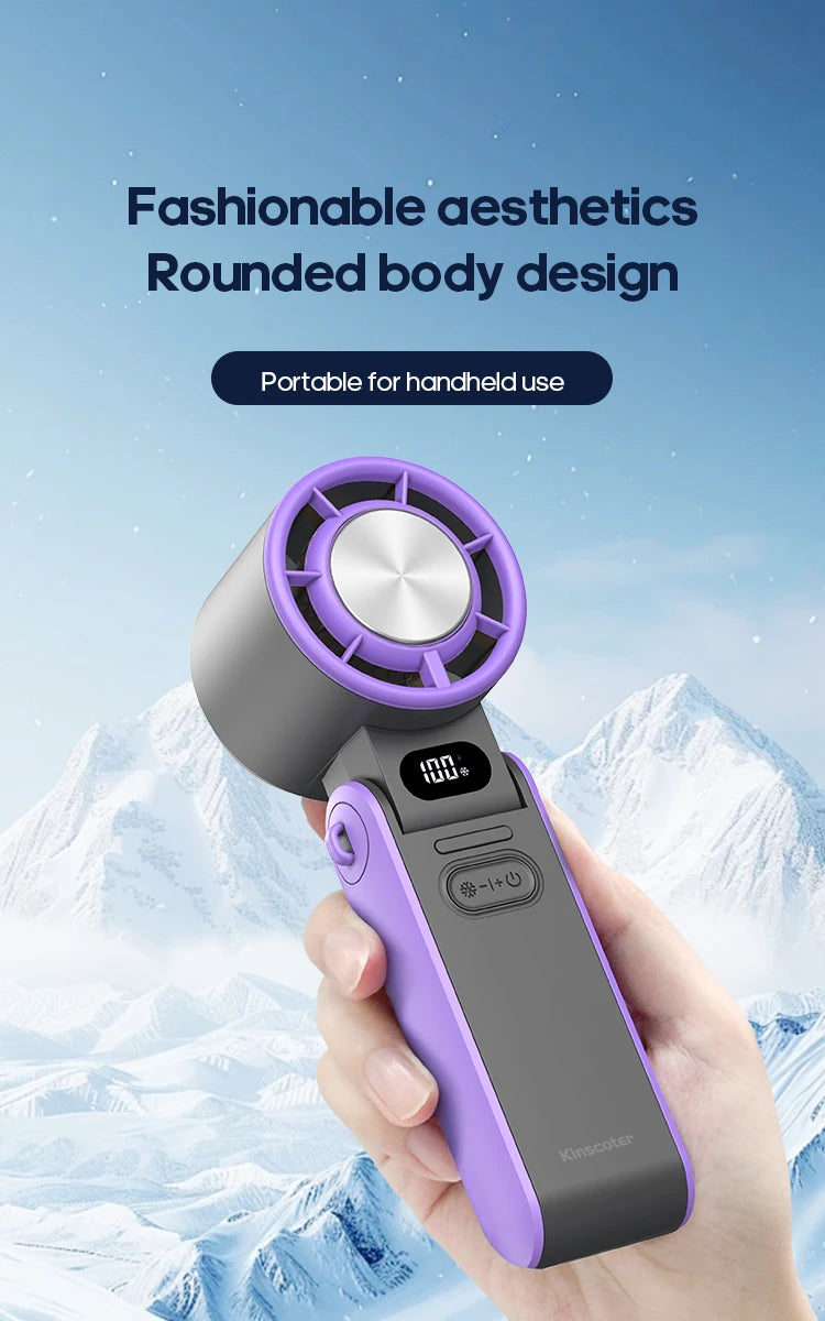 Ventilatore Portatile ad Alta Velocità con Raffreddamento Rapido, Ricaricabile 3600mAh, 100 Velocità Regolabili, Mini Ventilatore Pieghevole Turbo e Cordino