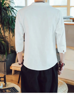 Kimono estivo stile giapponese manica corta uomo nuovo cotone a mezza manica lino traspirante abbigliamento uomo t-shirt giapponese Yukata top