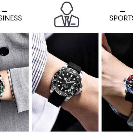 PAGANI DESIGN Pepsi GMT Orologio automatico da uomo 100M impermeabile quadrante nero luminoso cinturino Jubilee in acciaio inossidabile orologi da polso meccanici sportivi di lusso per uomo PD-1662 Relojes Hombres+Confezione