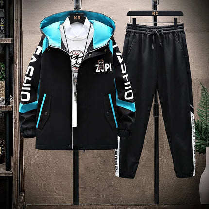Spring Autumn Men Tracksuit Set Casual Sportswear Hooded Jackets Pants 2 Piece Sets Hip Hop Running Sports Suit