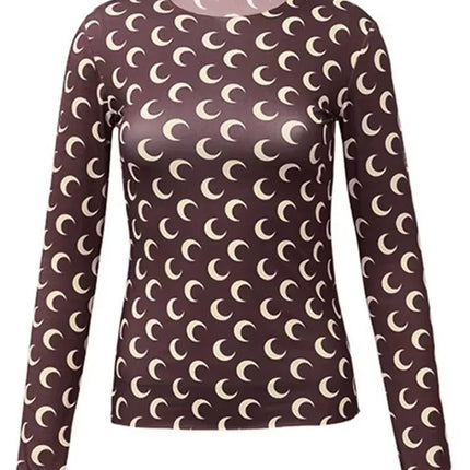 Nuova Maglietta Donna in Rete Stampata, Moda Primavera-Autunno, Casual a Maniche Lunghe, Protezione Solare, Strato Interno in Seta Ghiacciata