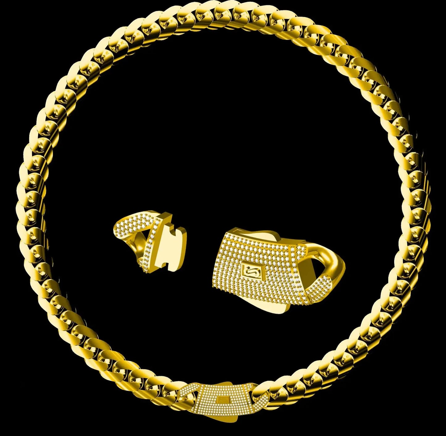 2025 Collana cubana Hip Hop dei nuovi uomini Bracciale Miami Primavera Zircone Fibbia Ottone Retro 14K Catena spessa Nero Logo personalizzato