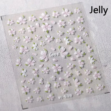 5D Kawaii Lily Nail Art Stickers 1pcs Japanese Pink White Flower With Diamond Self Adhesive Nail Decorations Slider Decals DIY