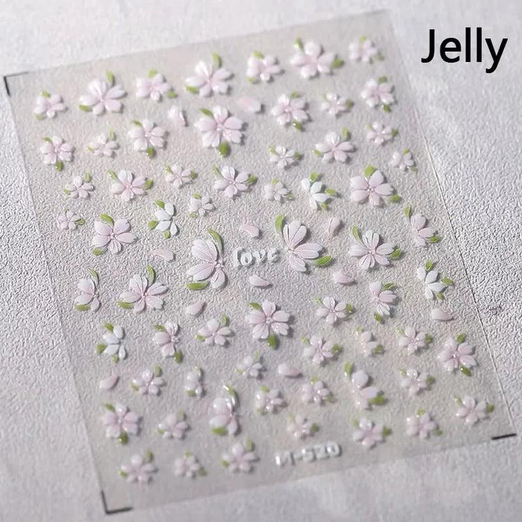5D Kawaii Lily Nail Art Stickers 1pcs Japanese Pink White Flower With Diamond Self Adhesive Nail Decorations Slider Decals DIY