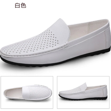 Mocassini da Uomo in Pelle Traforata Estivi Traspiranti Slip-On Taglie Grandi 38-47 Neri Bianchi Scarpe da Guida
