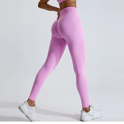 Seamless Women Solid Color High Waist Yoga Pants Sexy Hip-lifting Tight Sports Pants Women Push Up Fitness Workout Yoga Leggings PlatiNum