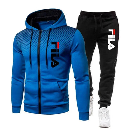 2025 Autumn/Winter Fashion Men's Casual Running Sports Set: Comfortable and Loose Two Piece Zipper Sweater and Pants PlatiNum