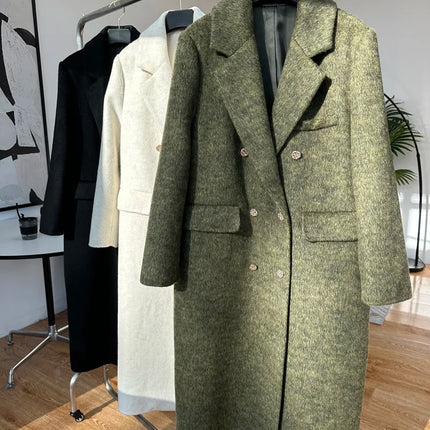 High-end Thick Double-sided Wool Coat Female Fashion Long  Autumn Winter Lapel Double Breasted Wool Coat Women Loose Outerwear