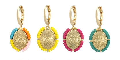 QMHJE Collana con ciondolo Vergine Maria Collana da donna con croce Girocollo Perline Catena in acciaio inossidabile Colore oro Boho Bianco Nero Rosa