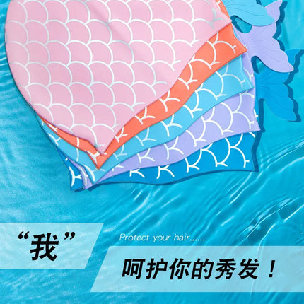 Cuffia da nuoto per bambini Cuffia da nuoto allargata in silicone impermeabile a squame di pesce carino per accessori da nuoto per ragazze dei ragazzi