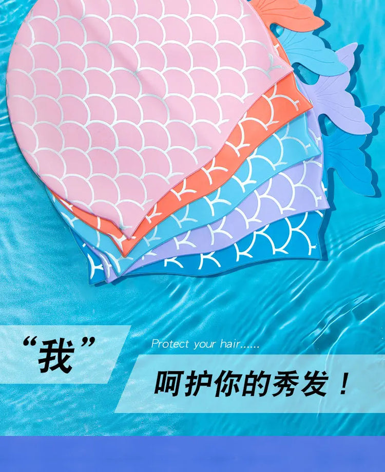 Cuffia da nuoto per bambini Cuffia da nuoto allargata in silicone impermeabile a squame di pesce carino per accessori da nuoto per ragazze dei ragazzi