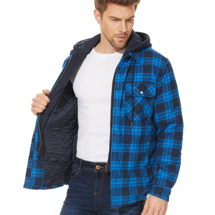 TACVASEN Men's Flannel Shirt Jacket with Removable Hood Plaid Quilted Lined Winter Coats Thick Hoodie Outwear Man Fleece Shirts