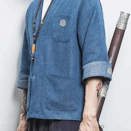 Camicia stile giapponese Kimono Haori Samurai Vestaglie Abito Cinese Hanfu Cardigan Giacche Retro Top Moda Cappotti di jeans Camicetta casual
