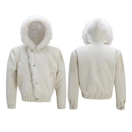 Mens Spring Jacket Pu Leather Patchwork Thickened Faux Fur Hooded Jacket Streetwear Fashion Fluffy Niche Top Men'S Clothing 2026