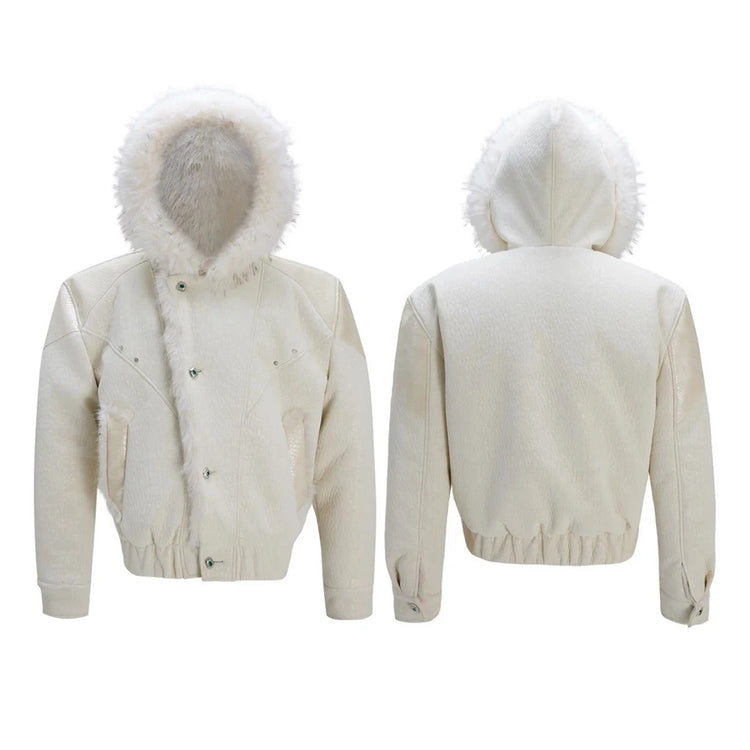 Mens Spring Jacket Pu Leather Patchwork Thickened Faux Fur Hooded Jacket Streetwear Fashion Fluffy Niche Top Men'S Clothing 2026