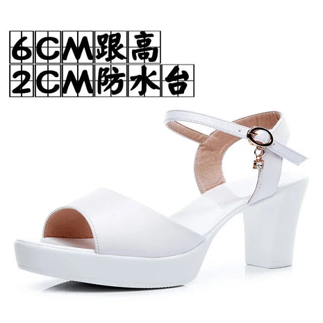 Size 32-43 2024 Genuine Leather Fashion Fish Mouth Women'S High Heel Summer Shoes Dress Sandals Female Woman Sandals Platform PlatiNum
