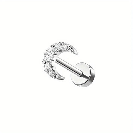 Florideco 1PC Stainless Steel Cartilage Stud Earrings for Women Opal Flat Back Earring Studs Lip Bar Nose Ear Piercing Jewellery PlatiNum