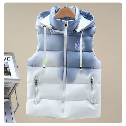 #3622 Tie Dye Hooded Sleeveless Jacket Women Zipper Sim Fit Warm Vest Waistcoat Female Outerwear Veste Unisex Autumn Winter 2024