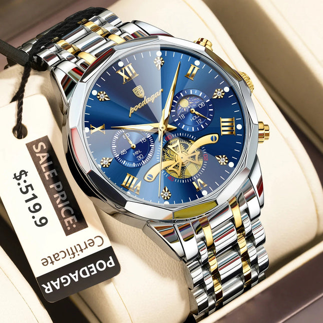 POEDAGAR Orologio da uomo di lusso Top originale impermeabile cronografo luminoso orologio da polso da uomo al quarzo in acciaio inossidabile orologi da uomo Reloj platinumshop