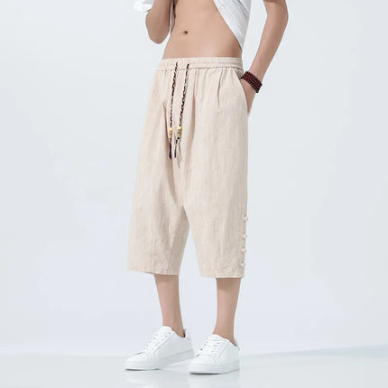 Pantaloncini da uomo Harajuku Kimono retrò Pantaloni da spiaggia comodi e traspiranti Pantaloni casual Harun larghi in cotone stile giapponese da uomo