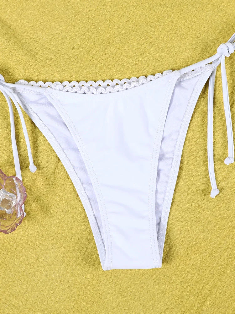 Costume da bagno da donna bianco, bikini a stringhe, vita bassa, push-up, micro bikini due pezzi platinumshop
