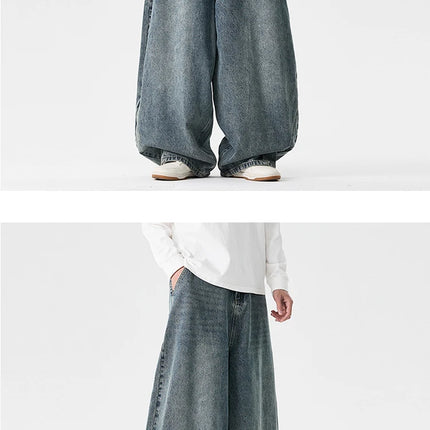 Pantaloni a gamba larga in denim Pantaloni casual alla moda da uomo Pantaloni larghi a lanterna Hip Hop Jeans streetwear Pantaloni elastici in vita maschile oversize