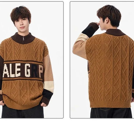 Autumn/winter Fashion Trend Retro Sports Thickened Warm Knitted Sweater Men's Loose Comfortable Large Size High Quality Sweater