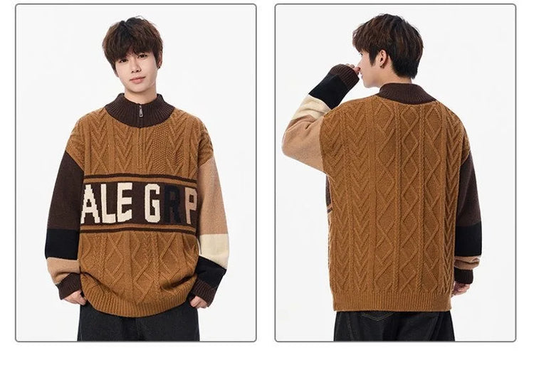 Autumn/winter Fashion Trend Retro Sports Thickened Warm Knitted Sweater Men's Loose Comfortable Large Size High Quality Sweater
