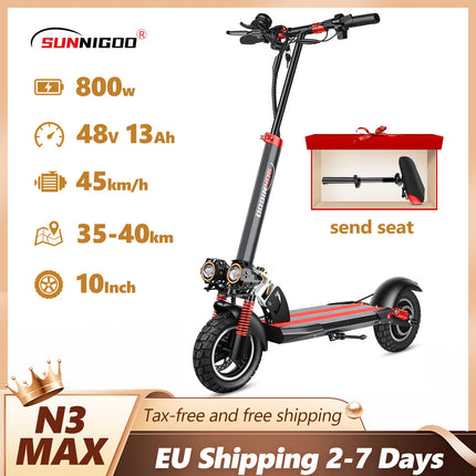 Monopattino elettrico SUNNIGOO per adulti, 10 pollici, fuoristrada, velocità massima   Monopattino Elettrico Pieghevole Veloce 45km/h con Autonomia di 40km per Pendolarismo