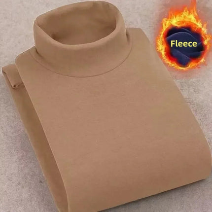 Double-Sided Fleece Long Sleeve T-Shirt For Men Autumn/Winter Half Polo/Turtle Neck Base Layer Top Inner Warm Top PlatiNum