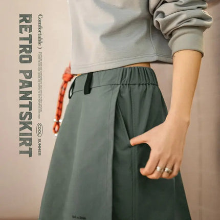 Maden New Outdoor A-Linien Skort Shorts Sommer Damen Leicht Wandern Elastischer Bund Hosenrock Freizeit Vielseitige grüne Hose