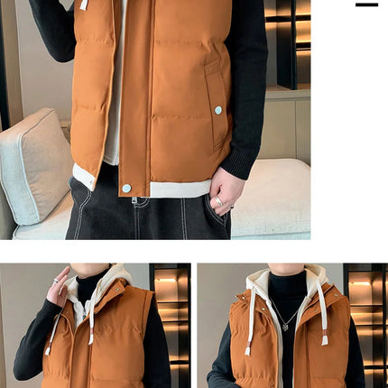 Men Windproof Hooded Vest Men Jacket Sleeveless Vest Winter Jacket Casual Coat Men Down Cotton Warm Thicken Waistcoat Thick Coat