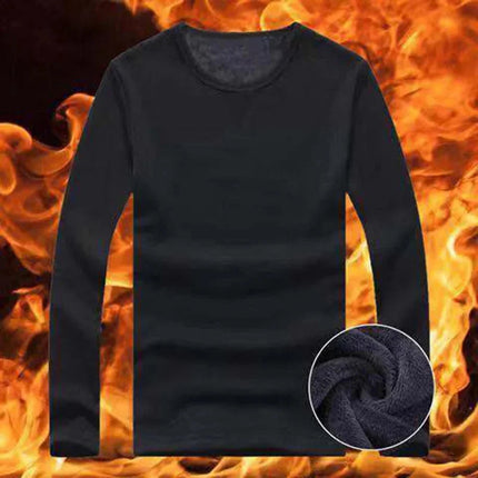 Thickened Fleece Men's T-shirt round Neck Base Shirt Autumn Clothes Winter Long Sleeve Breathable Casual Wear Chinese Origin PlatiNum