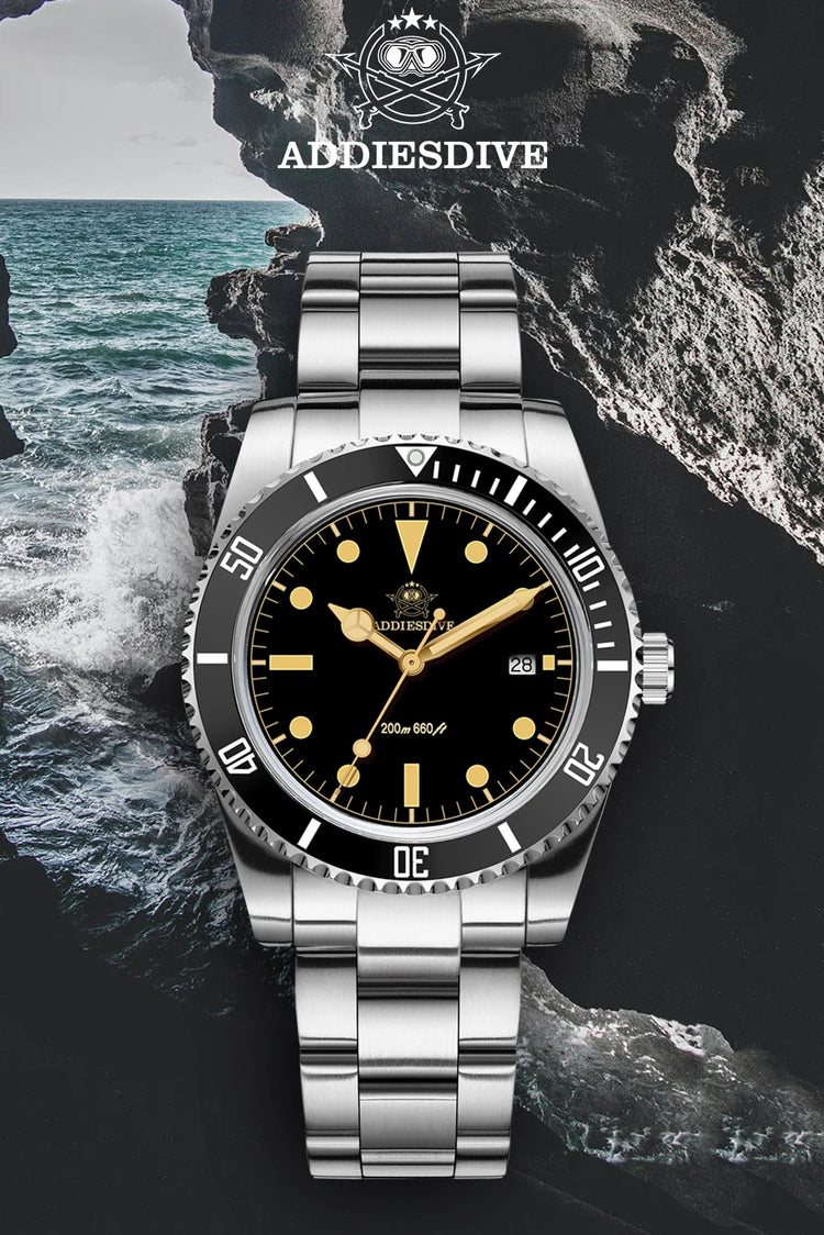 ADDIESDIVE 39mm Men's Analog Quartz Watch Ceramic Bezel K1 Domed Glass 200m Water Resistance C3 Super Luminous  Men's Dive Watch