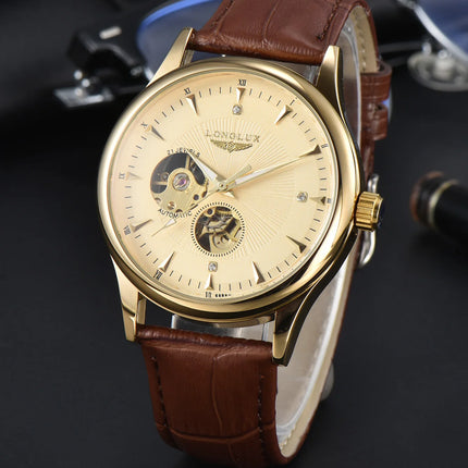 LONGLUX Automatic Watch Elegant Style Wholesale Mechanical Wristwatches Skeleton Rome Waterproof Mens Watch Men Gift