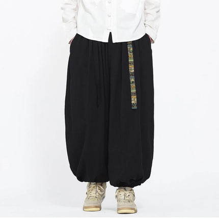 Pantaloni Uomo Oversize Casual Comodi a Gamba Larga, Costume Giapponese con Stampa Ukiyo-e, Pantaloni Trendy con Cintura, Taglie Grandi fino a 5XL