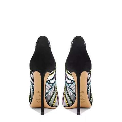 Scarpe da Donna Nere con Tacco a Spillo a Punta, Nuove 2026, con Strass Multicolore Trasparenti, Design di Nicchia platinumshop