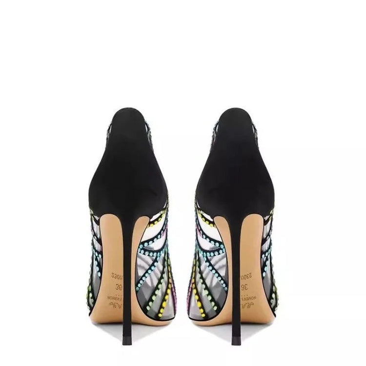 Scarpe da Donna Nere con Tacco a Spillo a Punta, Nuove 2026, con Strass Multicolore Trasparenti, Design di Nicchia platinumshop