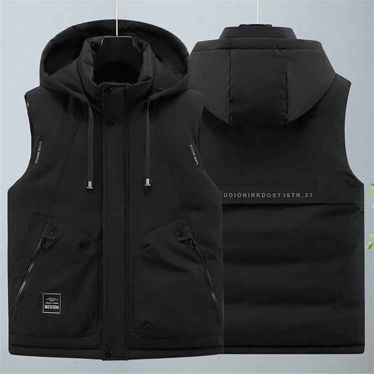Autumn Winter Thick Vest Men Plus Size 8XL Cargo Vests Patchwork Sleeveless Jacket Fashion Casual Hooded Vest Male
