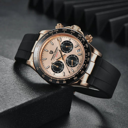 PAGANI DESIGN Nuovo Orologio da Polso al Quarzo da Uomo con Quadrante in Meteorite, Vetro Zaffiro, Cronografo, Impermeabile 100m, in Acciaio Inossidabile