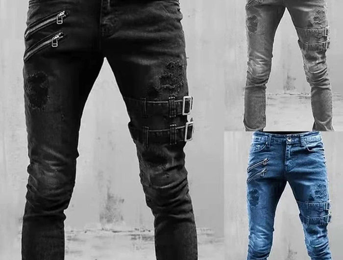 2023 Plus Size Straight Jeans Man Pants Spring Summer Boyfriend Jeans Streetwear Skinny Zips 3 Colors Cacual Long Denim Trousers PlatiNum