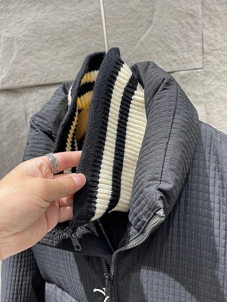 Winter Men Thick Warm White Duck Down Jacket Fashion Stand Collar Spliced Windproof Overcoat Loose Fit Casual Outside Down Coat