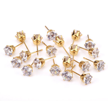 LUXUSTEEL 10 paia/set 3-10mm Orecchini in cristallo bianco trasparente per donna uomo Acciaio inossidabile Zircone CZ Piercing all'orecchio all'ingrosso platinumshop