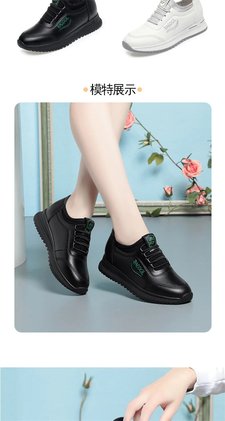 New Spring Fashion Versatile Non Slip Women's Comfort Breathable Sneakers Mother Soft Leather Soft Sole Causal Shoes