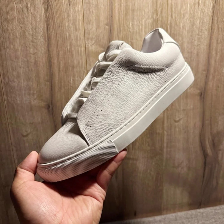 QHCCID Men's Versatile Cow Leather Casual Sneakers Comfortable Breathable White Soft Cowhide Trendy Footwear Women’s Shoes