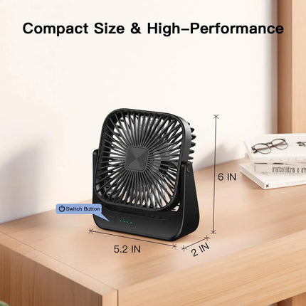 Ventilatore da Tavolo Portatile Ricaricabile, Ventilatore da Scrivania a Batteria, Silenzioso e Sottile con Display di Potenza e Velocità per Ufficio