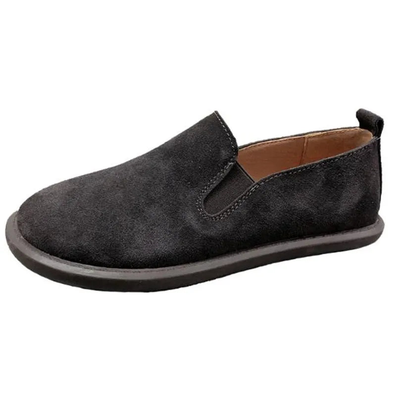 women Shoes British Luxury Designer Cow Leather Shoes Vintage Flats Breathable Autumn Loafers Suede Sneakers