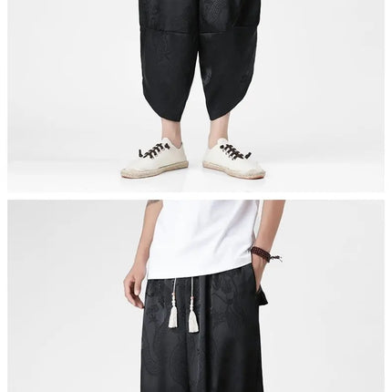 Pantaloncini in Seta Ghiaccio da Uomo, Stile Cinese, Estivi, Comodi, Pantaloni Harem Vintage Traspiranti, Tinta Unita, Lunghezza al Polpaccio
