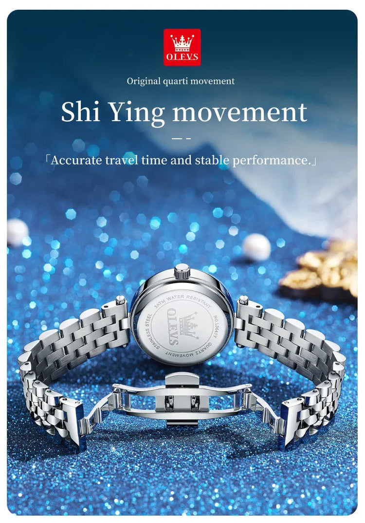 OLEVS 3641 Elegante orologio al quarzo da donna impermeabile Quadrante stellato luminoso in acciaio inossidabile con confezione regalo - Accessorio alla moda da donna platinumshop